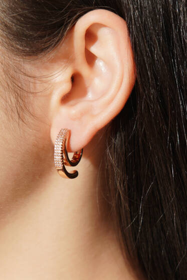 Taş Geçişli Küpe Gold - Küpe