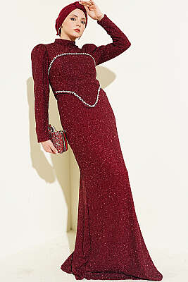 Taş İşlemeli Abiye İkili Takım Bordo - CNR TEKSTİL