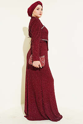 Taş İşlemeli Abiye İkili Takım Bordo - İkili Takım