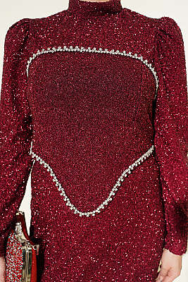 Taş İşlemeli Abiye İkili Takım Bordo - İkili Takım