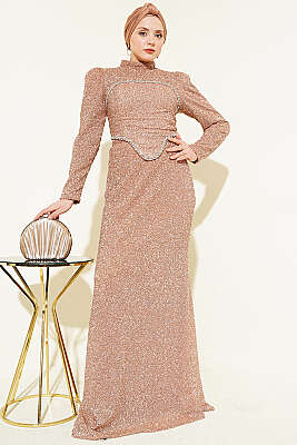 Taş İşlemeli Abiye İkili Takım Gold - CNR TEKSTİL