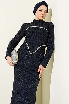 Taş İşlemeli Abiye İkili Takım Lacivert - CNR TEKSTİL