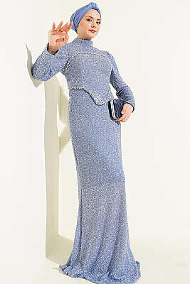 Taş İşlemeli Abiye İkili Takım Mavi - CNR TEKSTİL