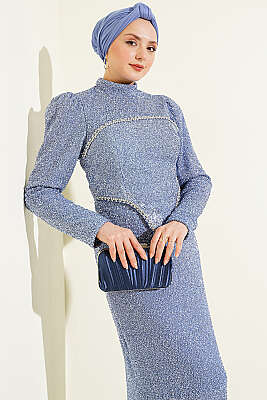 Taş İşlemeli Abiye İkili Takım Mavi - İkili Takım