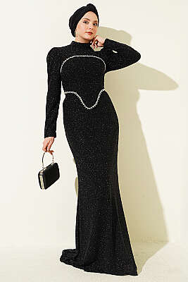 Taş İşlemeli Abiye İkili Takım Siyah - CNR TEKSTİL