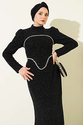 Taş İşlemeli Abiye İkili Takım Siyah - İkili Takım