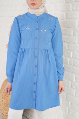 Taş İşlemeli Mavi Tunik - Tunik