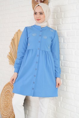 Taş İşlemeli Mavi Tunik - Tunik