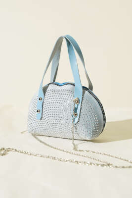 Taş İşlemeli Mini Çanta Bebe Mavi - Kol Çantası