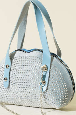 Taş İşlemeli Mini Çanta Bebe Mavi - Kol Çantası