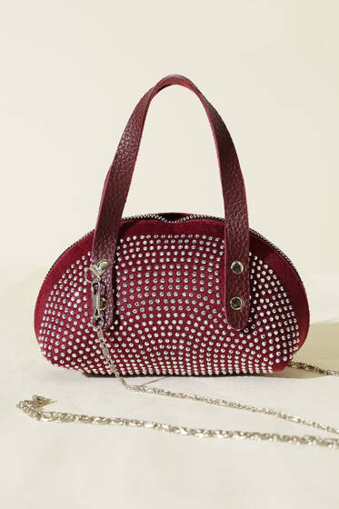 Taş İşlemeli Mini Çanta Bordo - Kol Çantası