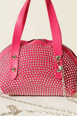 Taş İşlemeli Mini Çanta Fuşya - Kol Çantası
