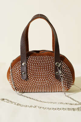 Taş İşlemeli Mini Çanta Kahve - GÜZEL ÇANTA