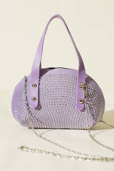 Taş İşlemeli Mini Çanta Lila - Kol Çantası