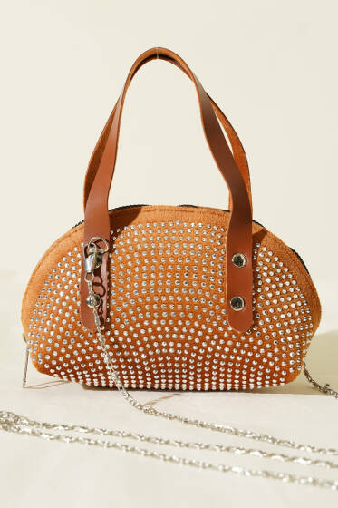 Taş İşlemeli Mini Çanta Taba - Kol Çantası