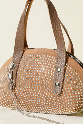 Taş İşlemeli Mini Çanta Vizon - Bel Çantası