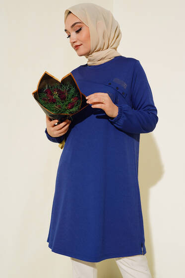 Taş İşlemeli Püskül Detaylı Tunik Lacivert - Tunik