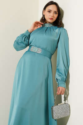 Taş İşlemeli Saten Abiye Elbise Mint - 700-1000 TL Ürünler