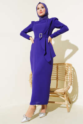 	 Taş Kemerli Elbise Menekşe 