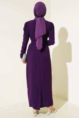 	 Taş Kemerli Elbise Mor - Tesettür Elbise