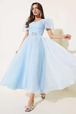 Taş Kemerlli Prenses Abiye Elbise Bebe Mavi - DANS LİFE