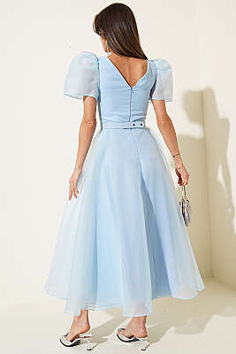 Taş Kemerlli Prenses Abiye Elbise Bebe Mavi - Kadın Giyim Modelleri