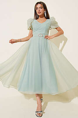 Taş Kemerlli Prenses Abiye Elbise Mint - DANS LİFE