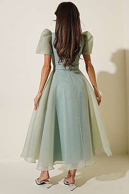 Taş Kemerlli Prenses Abiye Elbise Mint - Kadın Giyim Modelleri