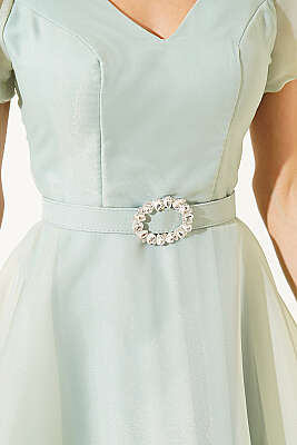 Taş Kemerlli Prenses Abiye Elbise Mint - Kadın Giyim Modelleri