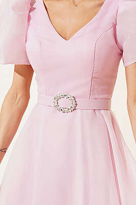 Taş Kemerlli Prenses Abiye Elbise Pudra - Kadın Giyim Modelleri