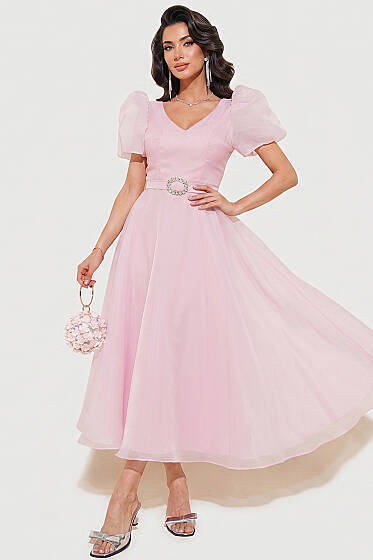 Taş Kemerlli Prenses Abiye Elbise Pudra - Kadın Giyim Modelleri