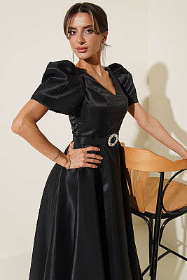 Taş Kemerlli Prenses Abiye Elbise Siyah - Kadın Giyim Modelleri