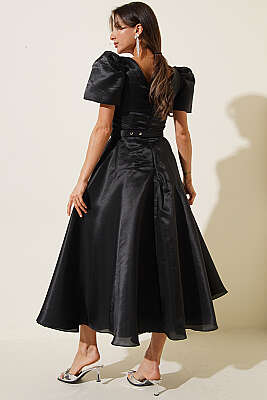 Taş Kemerlli Prenses Abiye Elbise Siyah - Kadın Giyim Modelleri