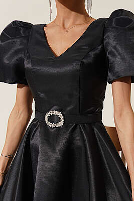 Taş Kemerlli Prenses Abiye Elbise Siyah - Kadın Giyim Modelleri