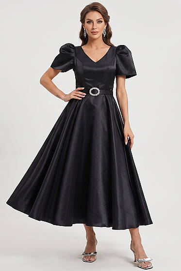 Taş Kemerlli Prenses Abiye Elbise Siyah - Kadın Giyim Modelleri