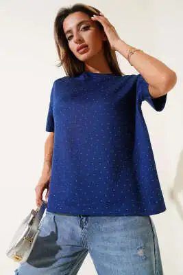 Taş Kristal T-shirt Lacivert - Kadın Giyim Modelleri