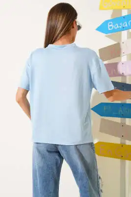 Taş Kristal T-shirt Mavi - Kadın Giyim Modelleri