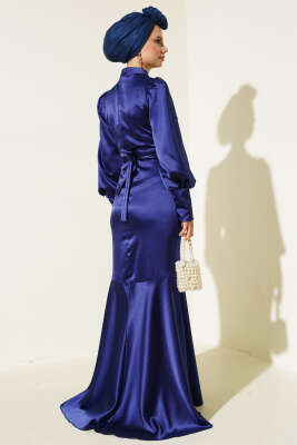 Taş Kuşaklı Elbise Lacivert - Tesettür Elbise