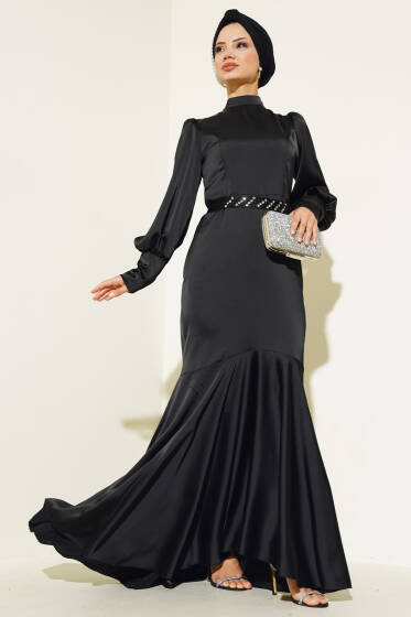 Taş Kuşaklı Elbise Siyah - Elbise