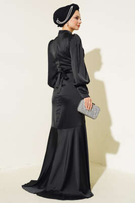 Taş Kuşaklı Elbise Siyah - Tesettür Elbise