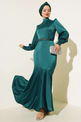 Taş Kuşaklı Elbise Zümrüt - ALGI