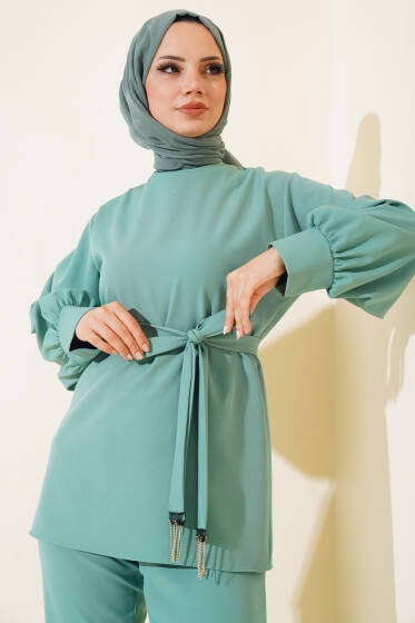 Taş Püsküllü İkili Takım Çağla Yeşili - İkili Takım