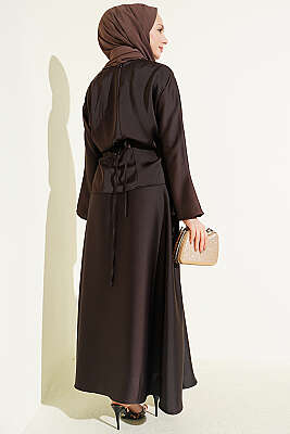 Taş Püsküllü Saten Etekli Takım Acı Kahve - İkili Takım