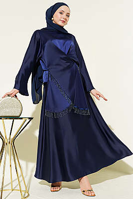 Taş Püsküllü Saten Etekli Takım Lacivert - DENİZ LIFE