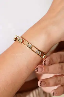 Taş Şerit Geçişli Bileklik Gold - Bileklik