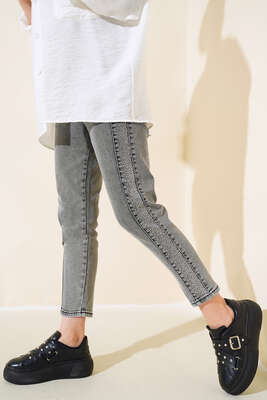 Taş Şeritli Dar Paça Pantolon Gri - 700-1000 TL Ürünler