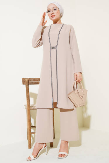 Taş Sıra Detaylı İkili Takım Bej - İkili Takım