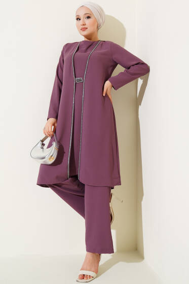 Taş Sıra Detaylı İkili Takım Gül Kurusu - İkili Takım