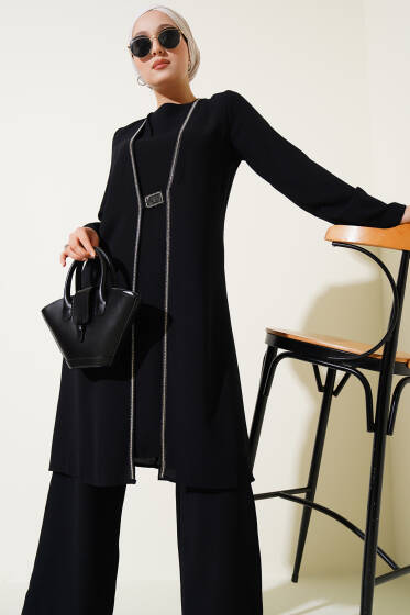 Taş Sıra Detaylı İkili Takım Siyah - İkili Takım