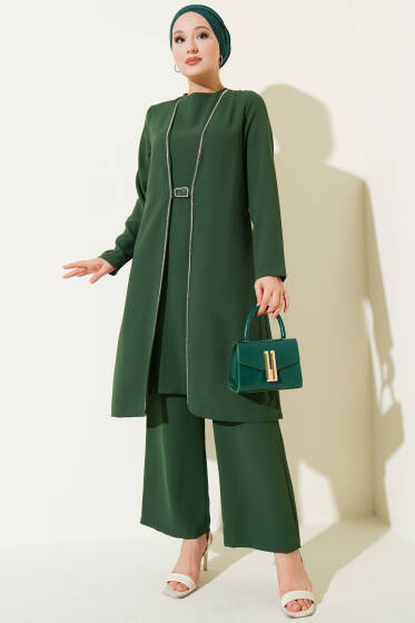 Taş Sıra Detaylı İkili Takım Yeşil - İkili Takım